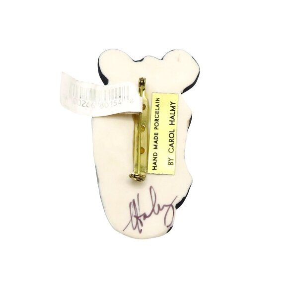 Vintage Carol Halmy Signed Porcelain Zebra Brooch Pin with Original Disney Tag - Picture 3 of 5